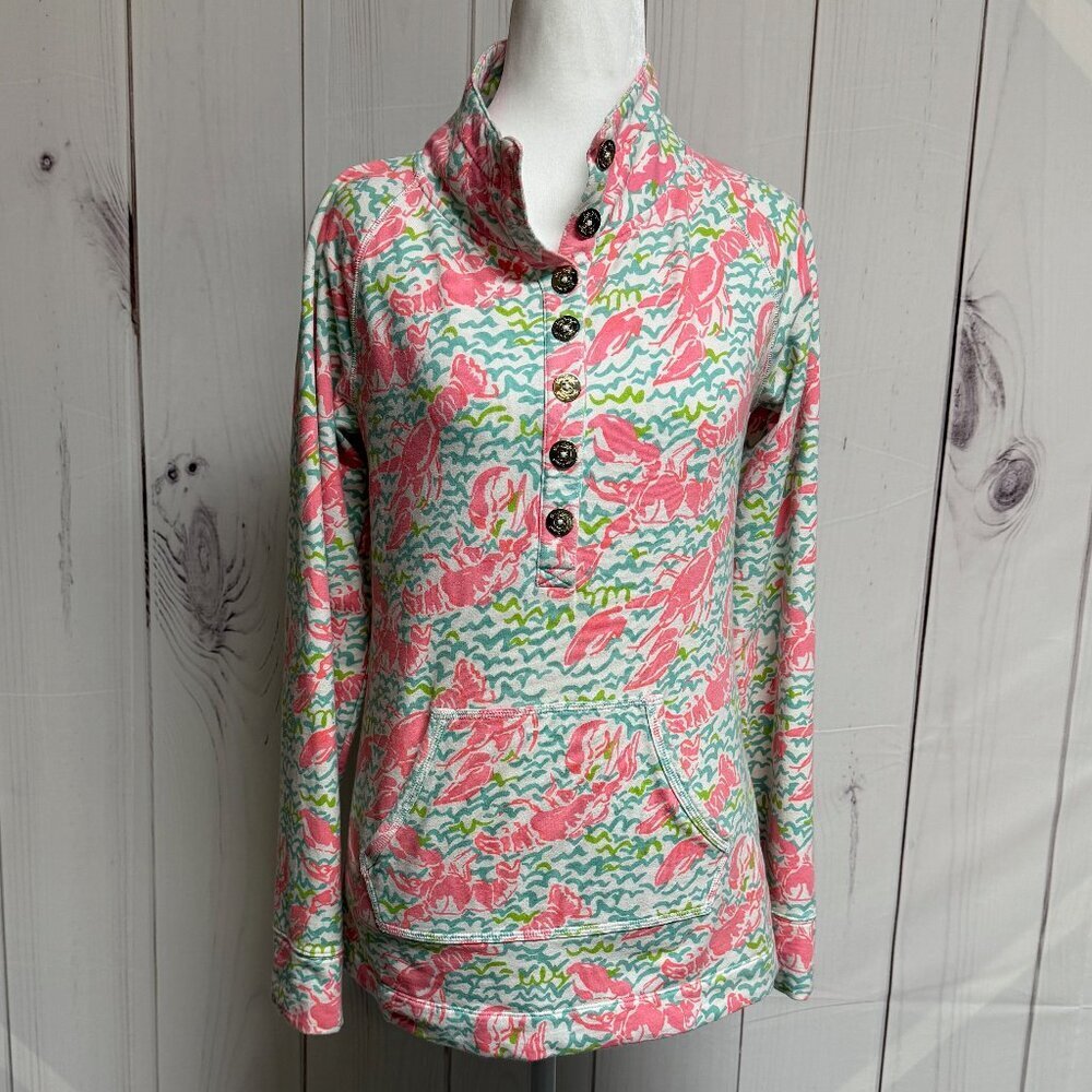 Lilly Pulitzer Captain Popover Small Lobstah Roll‎ 1/4 Zip Cotton Pullover